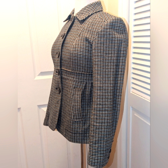 Banana Republic Blue/Brown Houndstooth Blazer - Size 2 - Picture 3 of 9